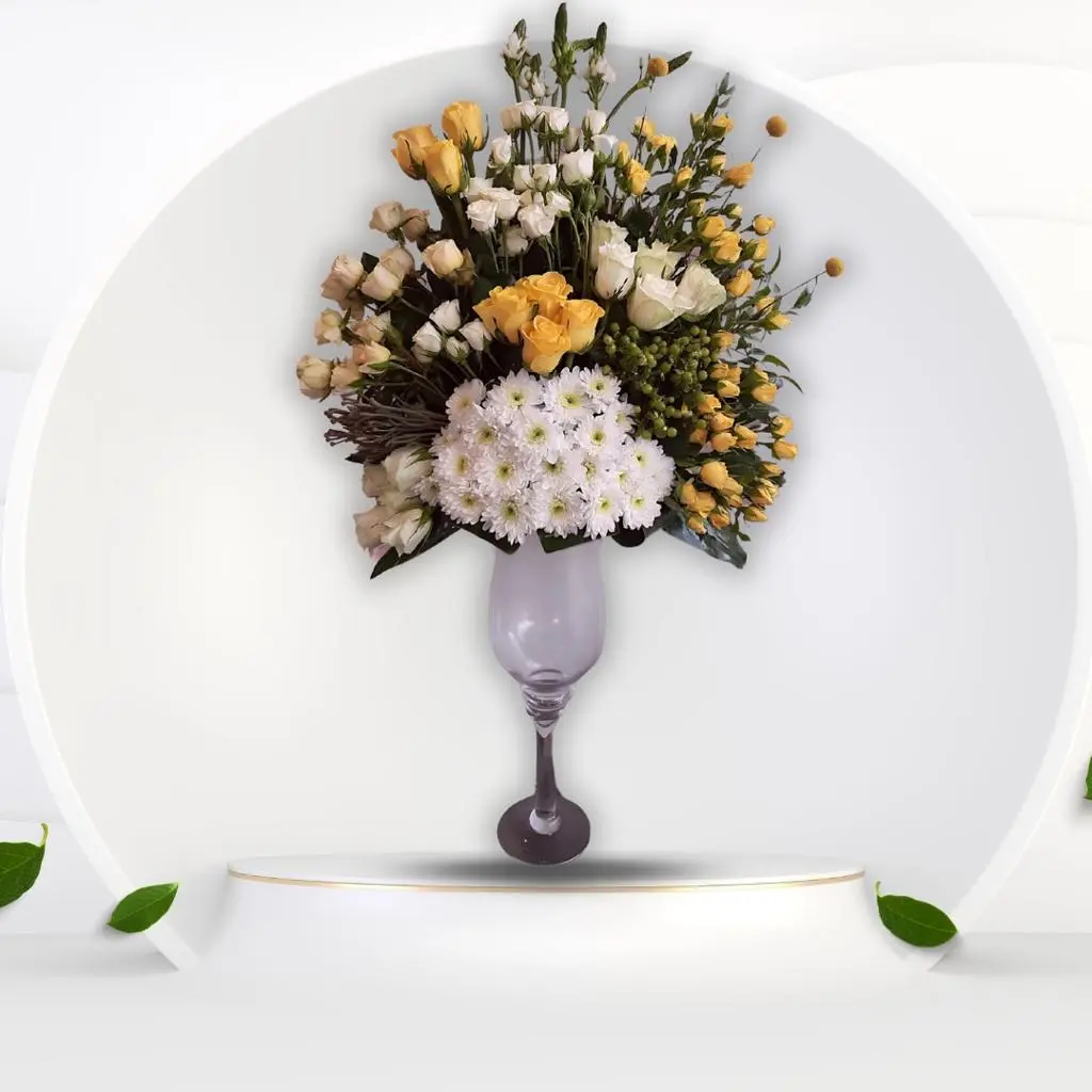 Natural Roses in A Transparent Vase